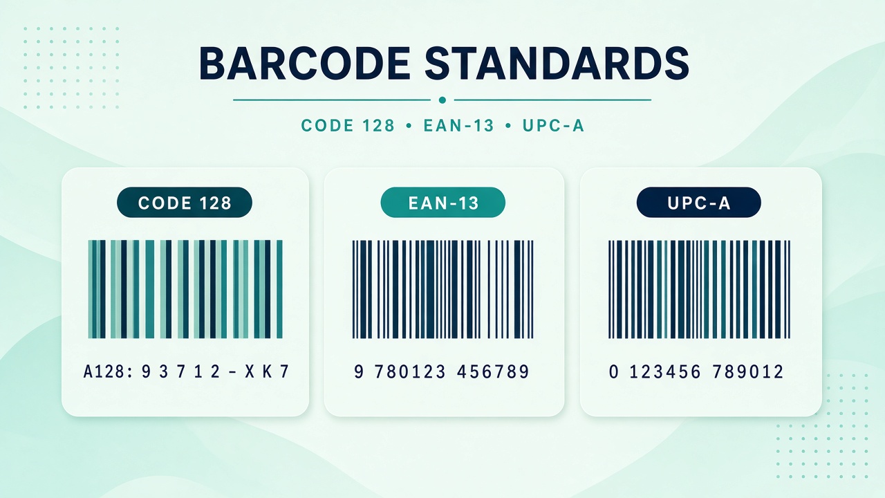 Illustration for Code 128 vs EAN-13 vs UPC-A